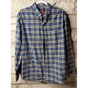 IZOD Mens XL Blue Yellow Heritage Tartan Plaid Long Sleeve Button Down Shirt